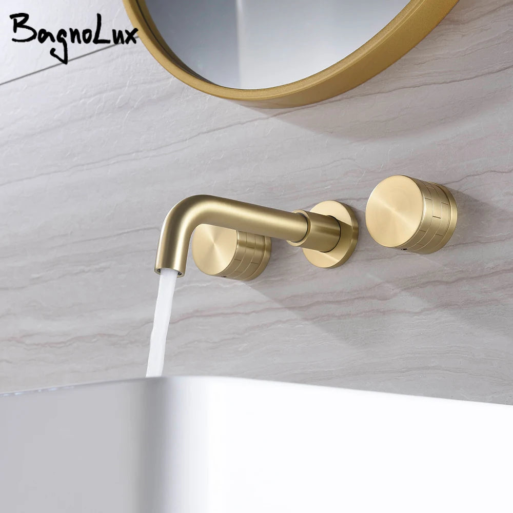 Basin Faucet Concealed Box Double Handle Sink Tap 2 Scarves Pattern Knob Bathroom Mixer Wall Mounted Brass Crane