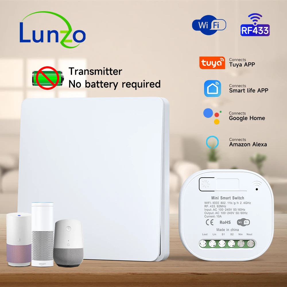 Smart Wifi Wireless Switch RF433 Self-Powered Push Button Wall Panels Remote Controller Light Switch Waterproof Wall Switches