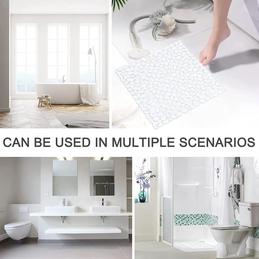 Premium Transparent Non-Slip Shower Mat 20.5x21 PVC Bathtub Mat with Strong Suction Cups Pebble Texture Quick Drain Holes