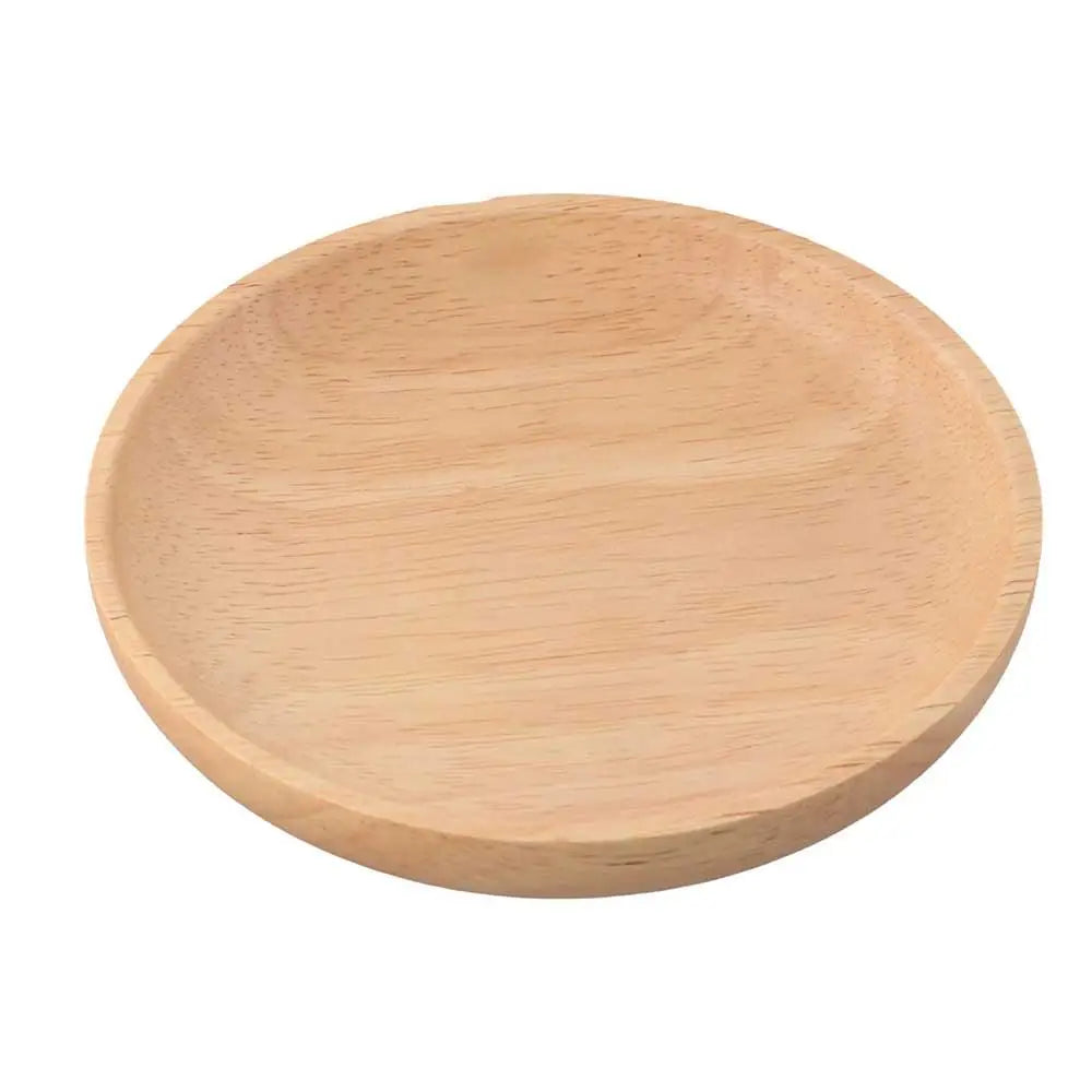 Rubber Wood Eco-Friendly Hand-made Round Kitchen Supplies Unbreakable Snack Plate Wood Plate Tea Tray Dessert Plate