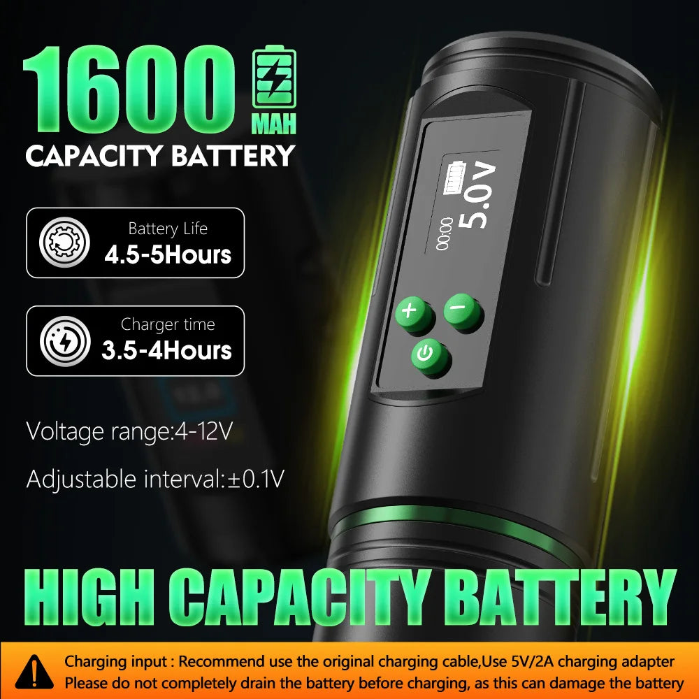 Kiss of Dragon Tattoo Kit Wireless Tattoo Machine Pen Kit 3.5mm Stroke Custom Motor 1600mAh LCD Screen Battery Complete Kit