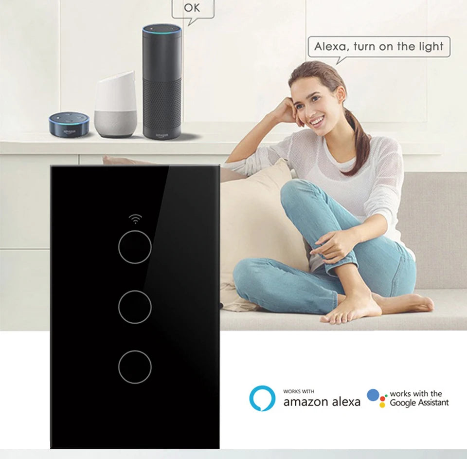 Tuya WiFi Smart Switch Works With Alexa With/Without Neutral Wire Touch Light Switch Wireless RF433 Wall Remote Voice Control