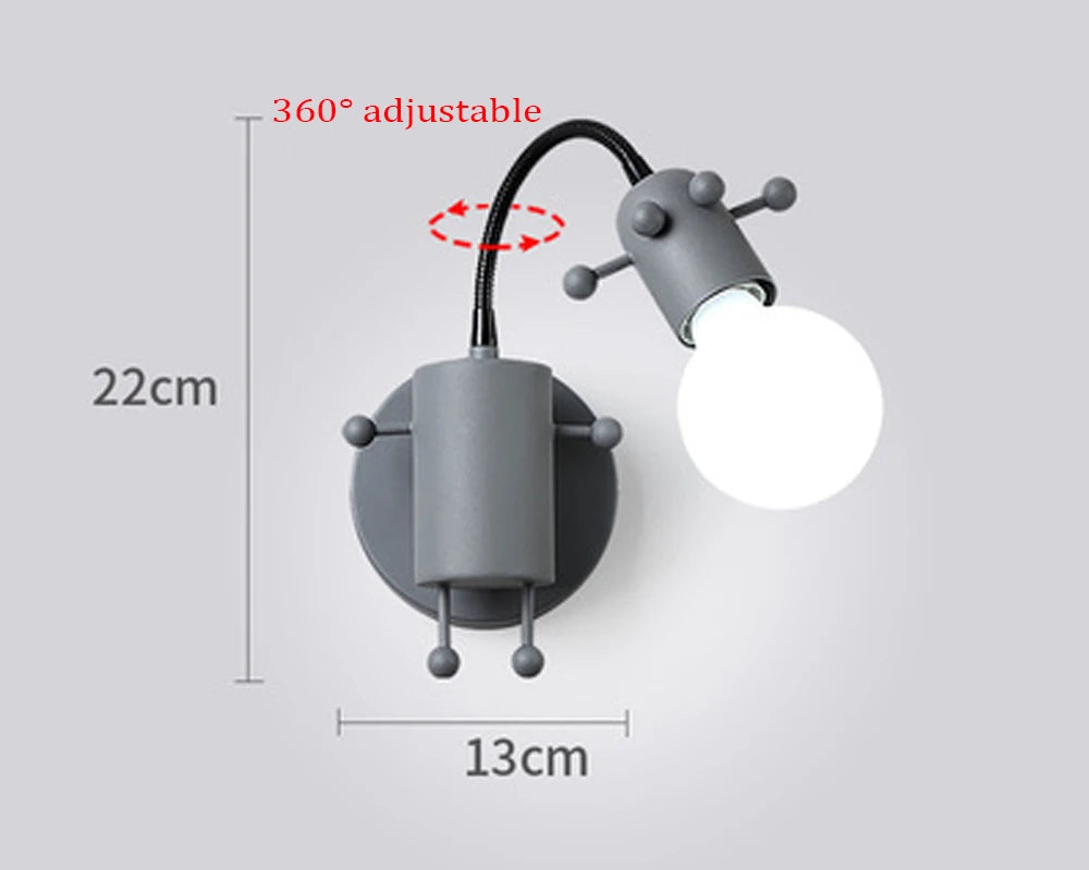 Modern LED  Wall Lamp Nordic Cartoon Doll Wall Lights  American Creative Metal Robot Sconce for Kids Baby Room Living Bedroom