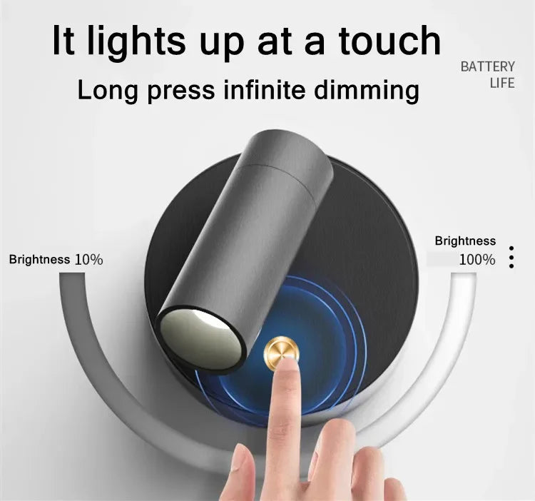 LED Bedroom Wall Light With Touch Switch Black White Magnet Magnetic Base Dimmable For Bedside Study Reading USB Rechargeable