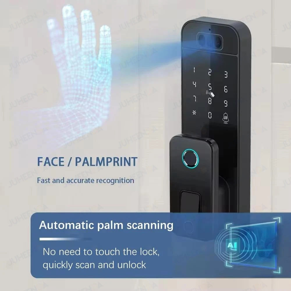 Outdoor Waterproof 3D Face Recognition Palm Scan Fingerprint Gate Lock Tuya Wifi App Password Digital Rechargeable Smart Lock