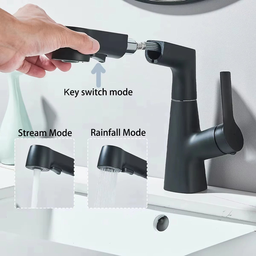 Pull Out Lift Kitchen Faucet 360° Rotatable Bathroom Basin Faucet Stainless Steel Kitchen Sink Faucet with Pull Out SprayerG1/2
