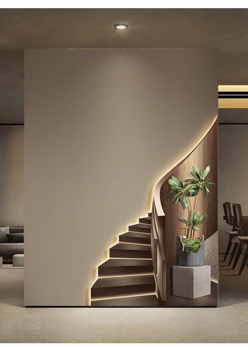 Modern light luxury entrance foyer light painting, stairway-shaped mural, spatial extension effect hanging painting, LED ambient