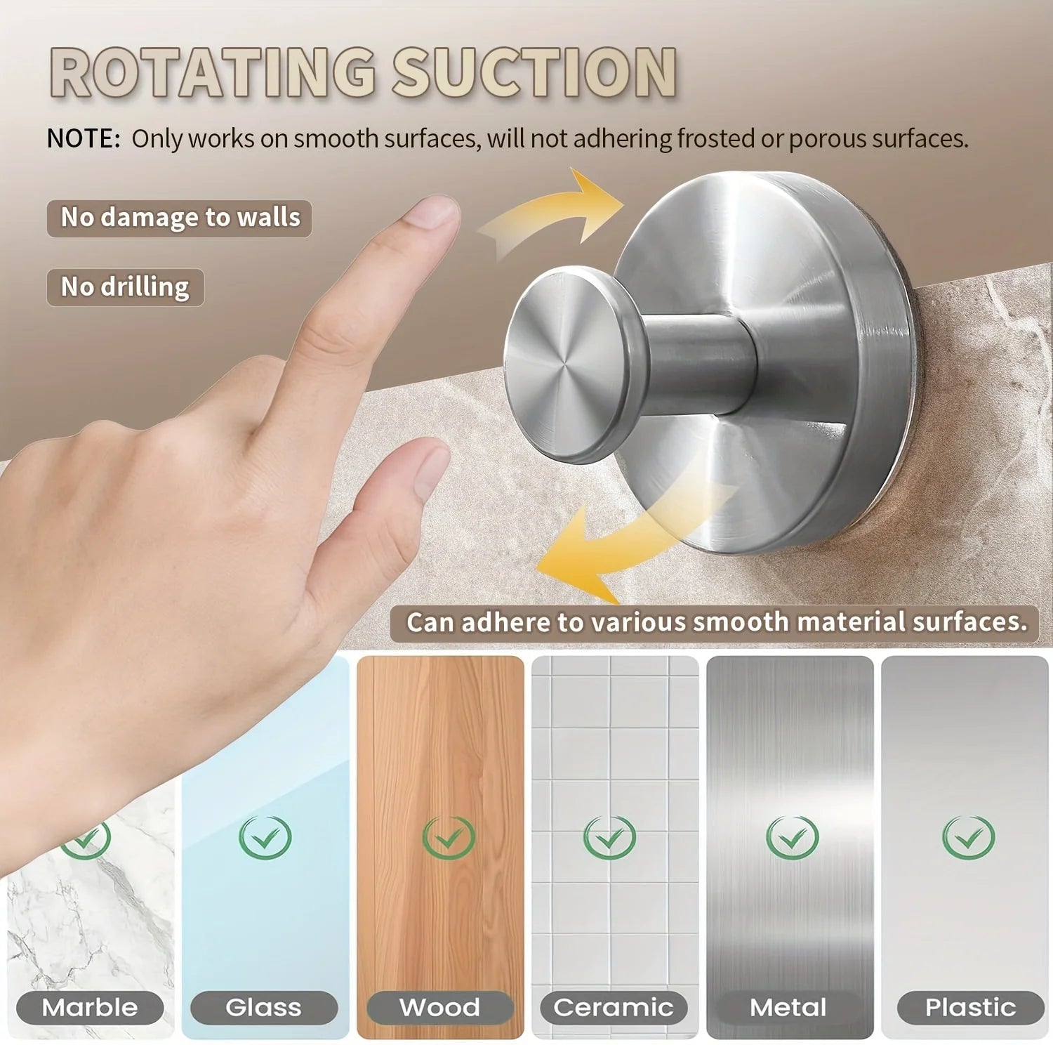 New Suction Cup Hooks Stainless Steel Waterproof Bathroom Shower Wall Mount Punch-free Reusable Strong Adsorption Hook Holders