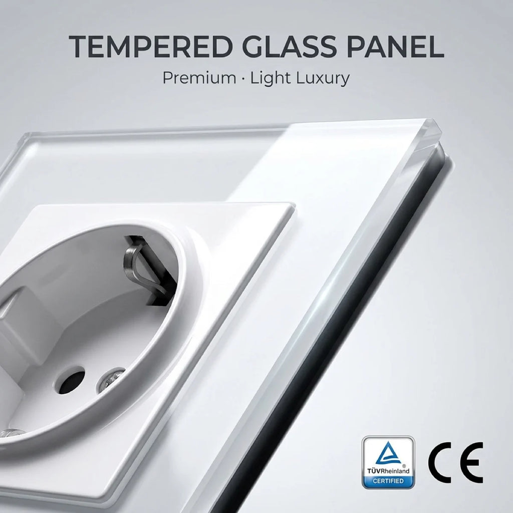 Factory Direct Selling High Quality EU Standard 10 /16Amp Electric Luxury Tempered Glass Light Wall Switch and Socket