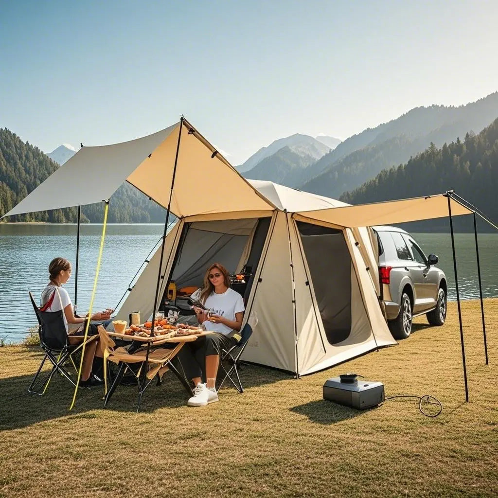 6-Person Size Car Rear Tent with Four Large Window Car Tailgate Tent Back SUV Tent with Large Awning, 6 Person Trunk Tent