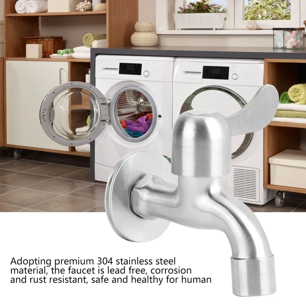 304 Stainless Steel Faucet G1/2 Inch Thread Single Lever Faucet Tap with Bubbler and Valve Wall Mounted Water Tap Garden