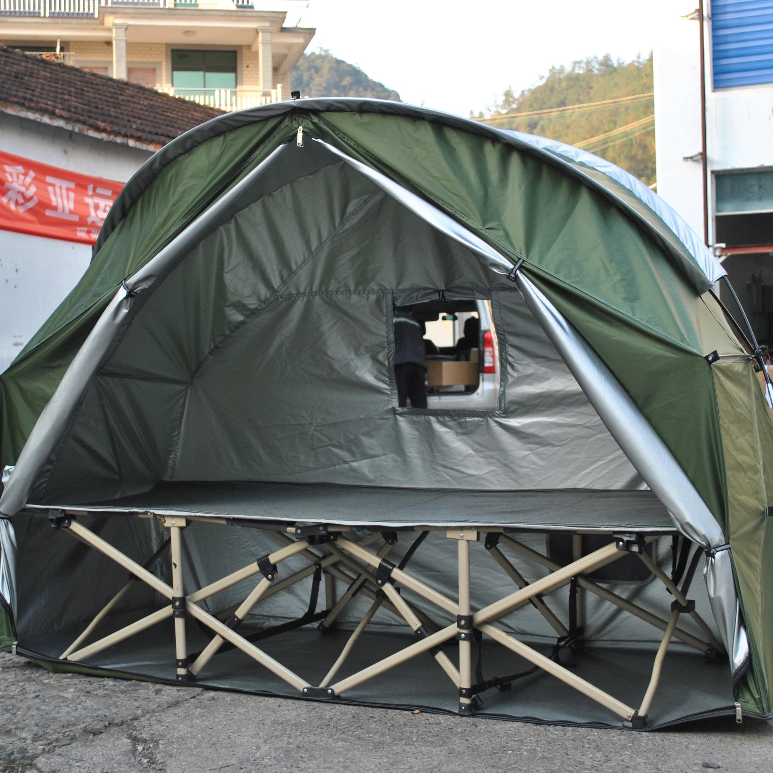 4-in-1 Camping Cot Tent, Backpacking 1 Person Camping Tent, Tent Cot Folding Off the Ground Tent,Fishing Tent,Excluding bed