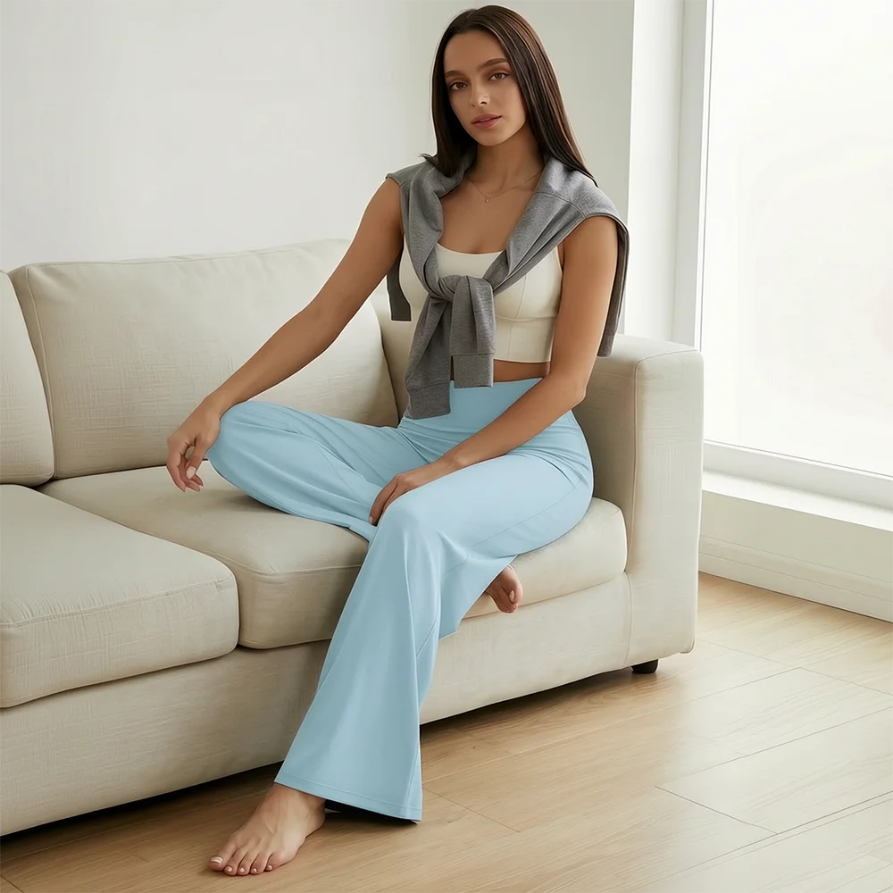 Women High Waist Wide Leg Yoga Pants Loose Flare Leggings Tummy Control Straight Workout Trousers Casual Lounge Pants Fitness
