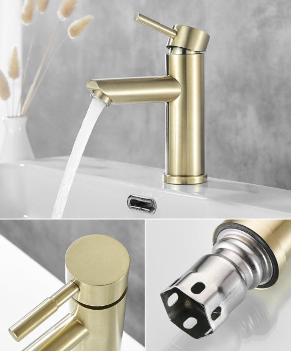 Brushed Gold Bathroom Faucet Modern Lavatory Vanity Sink Faucet Deck Mounted Mixer Toilet Basin Faucets Hot Cold Water Mixer