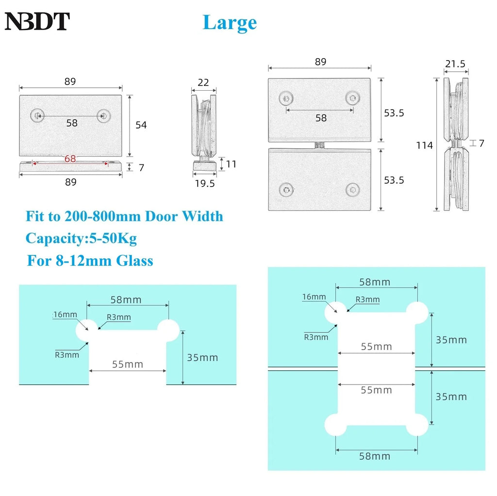 1Pair SUS304 Framless Glass Door Pivot Hinge For Shower Enclosure Commercial Entry Cubicle