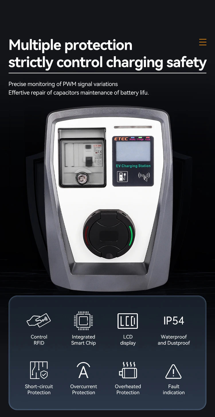ETEC with socket Electric vehicle Type 2 plug 22kW 32A three-phase Modbus home electric vehicle charging pile EKEC1.