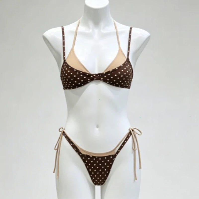 2026 Bikini Gathering Women's Swimsuit Sexy Neck Splicing Swimsuit Summer Beach Wear