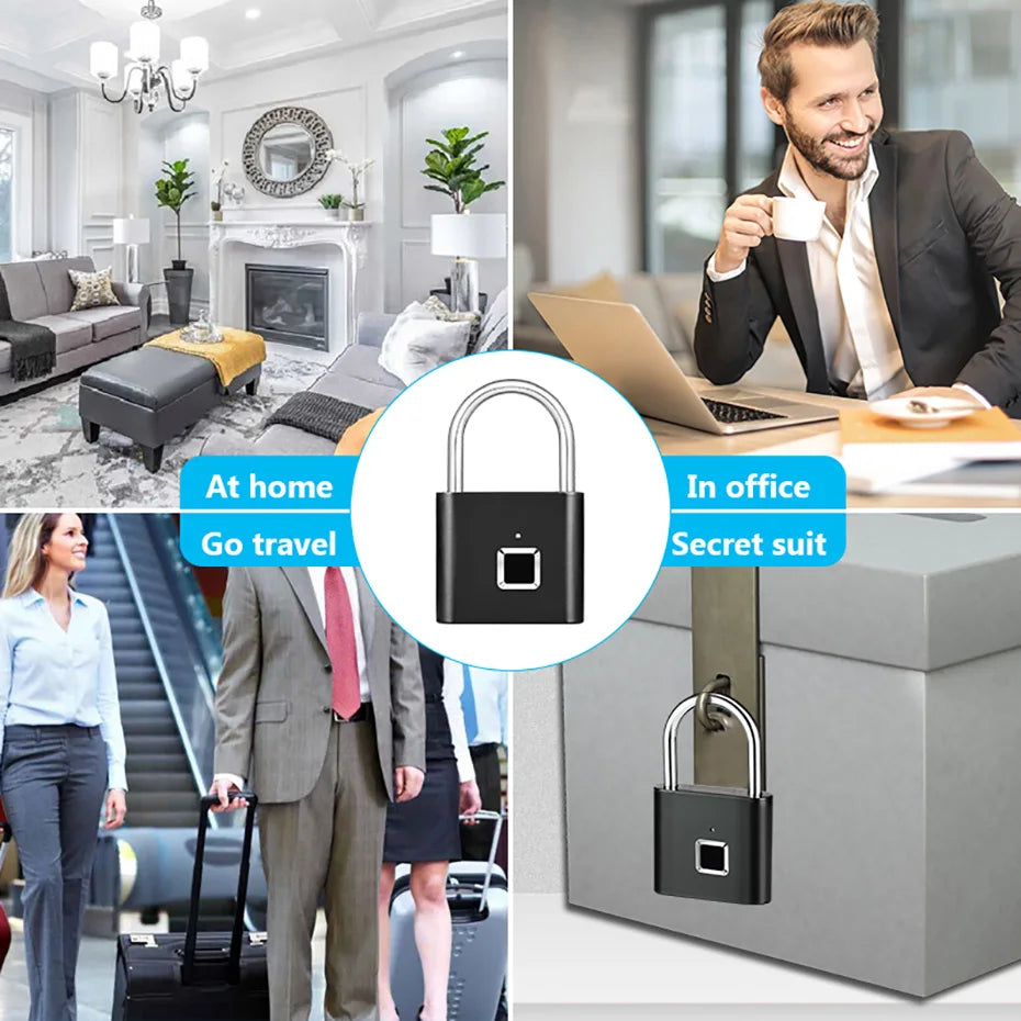 KERUI Fingerprint Lock Keyless USB Charging Smart Padlock Waterproof Door Lock 0.2sec Unlock Portable Anti-theft Padlock Zinc
