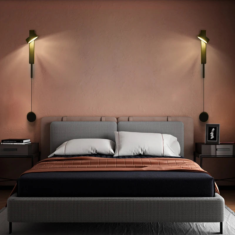 Nordic Modern LED wall lamp Gold Black Rotation Dimming Switch Wall Light With plug Fixture Bathroom Bedroom 360° Rotate Sconces