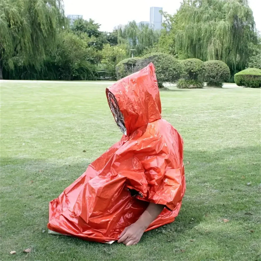 Emergency Rain Poncho Thermal Blanket Poncho Weather Proof Outdoor Survival Camping Gear Survival Gadgets
