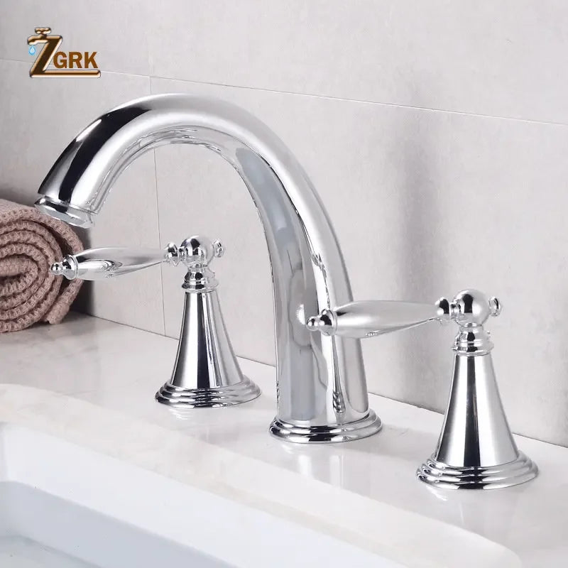 Basin Faucet 3 Holes Dual Control Bathroom Sink Faucet Deck Mounted Cold Hot Vintage Mixer Taps Bathtub Faucet