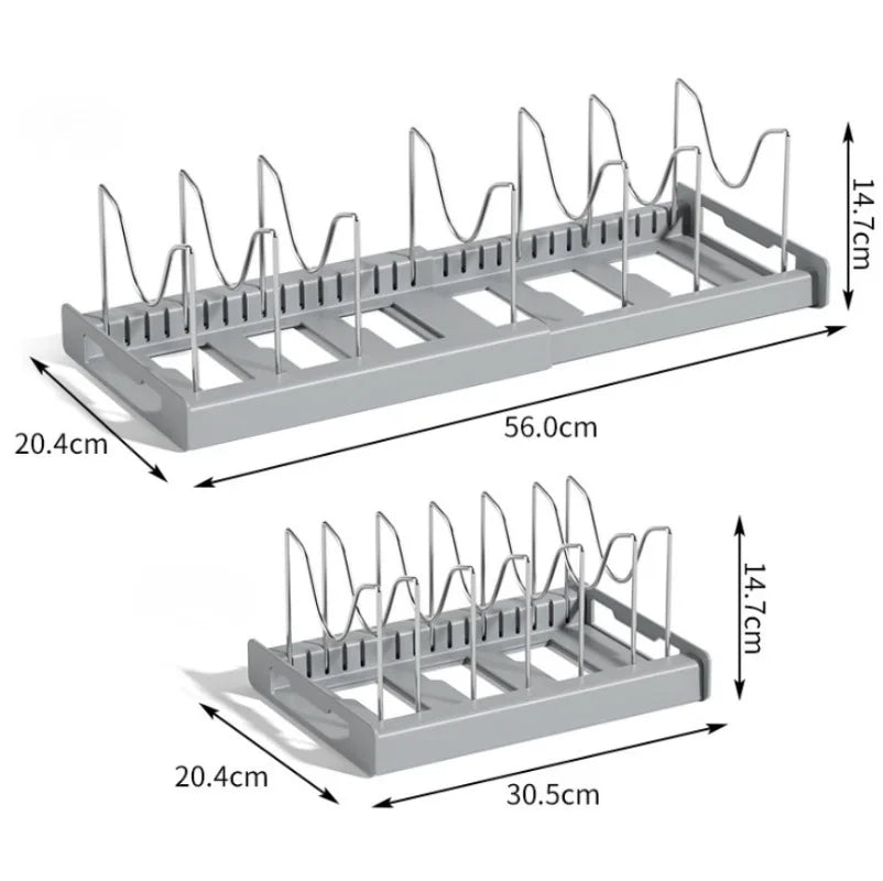 Expandable Kitchen Cabinet Pot Organizer - Adjustable Divider Rack, Multi-Use Storage Solution for Pots, Pans and Lids