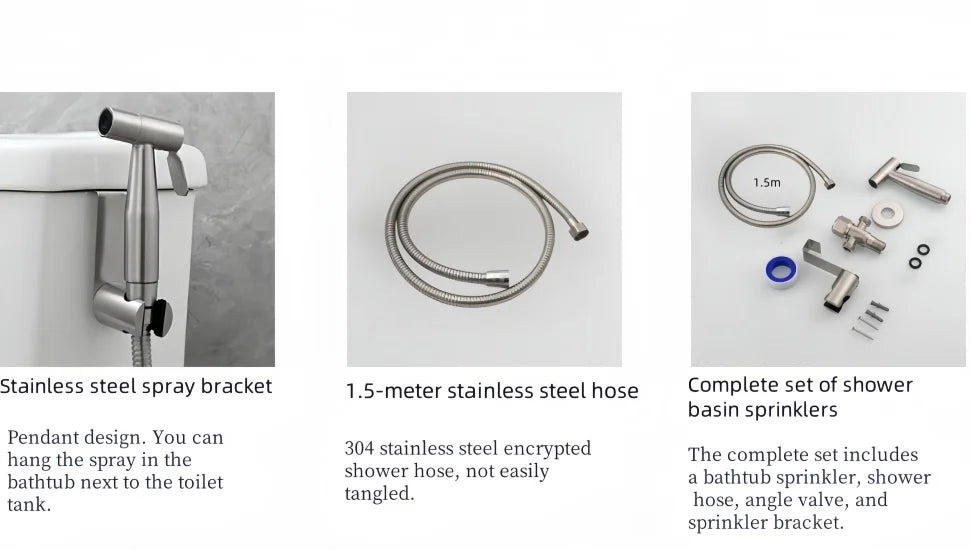 Stainless steel Bidet , toilet kit, portable faucet with stand, 3/8adapter,  toilet hose Used for personal and bathroom cleaning