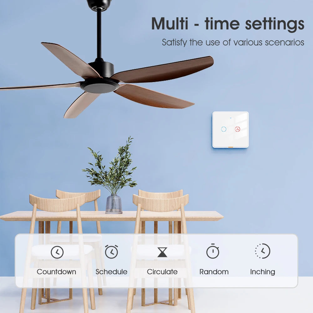 No Neutral Wire Tuya Smart WiFi RF433 Fan Ceiling Light Switch Timer Wall Glass Touch Switch Backlight Timing Control Voice