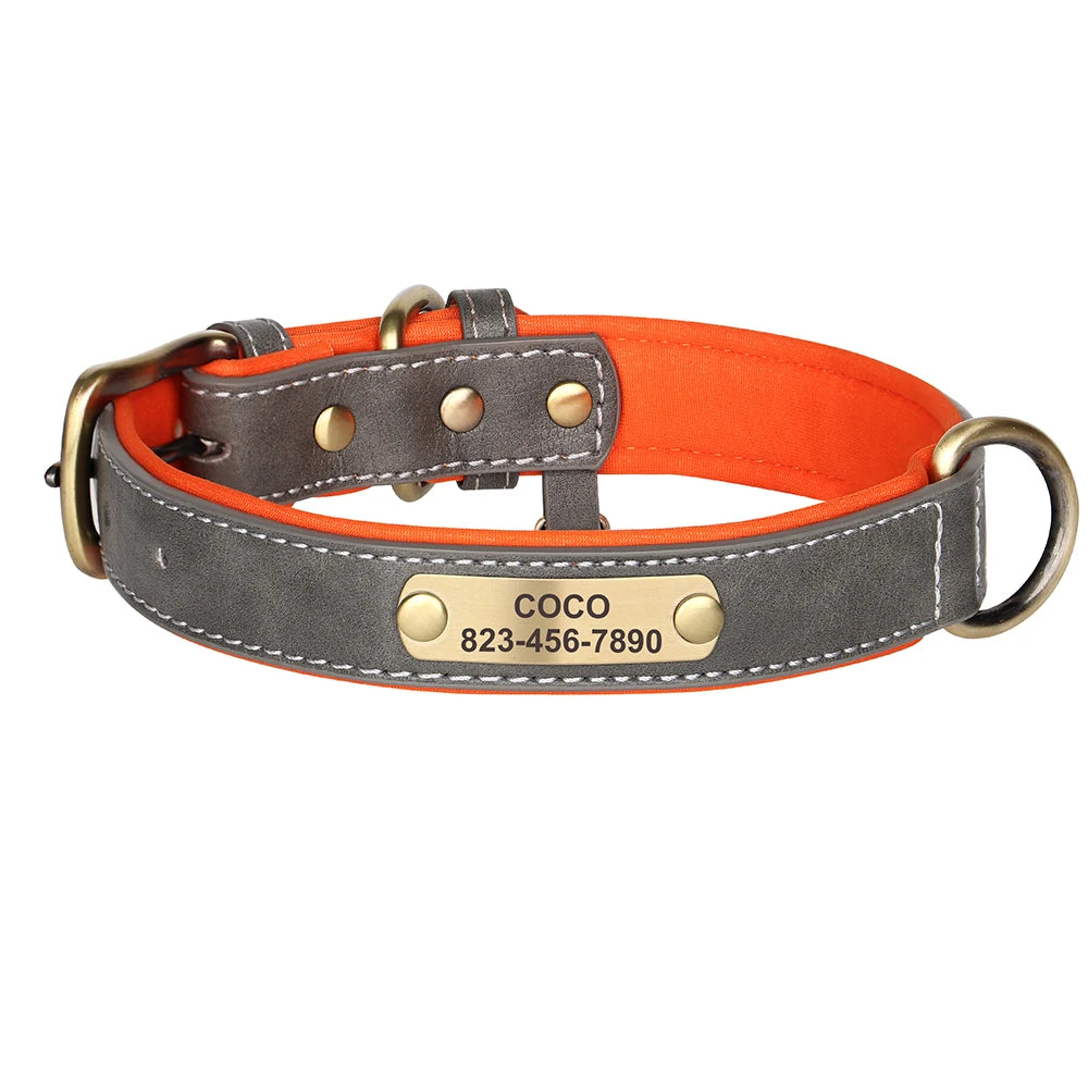 Free Custom Dog Collar Soft Padded Dogs Collars Personalized PU Leather Pet Necklace Adjustable for Small Medium Large Dogs Pug