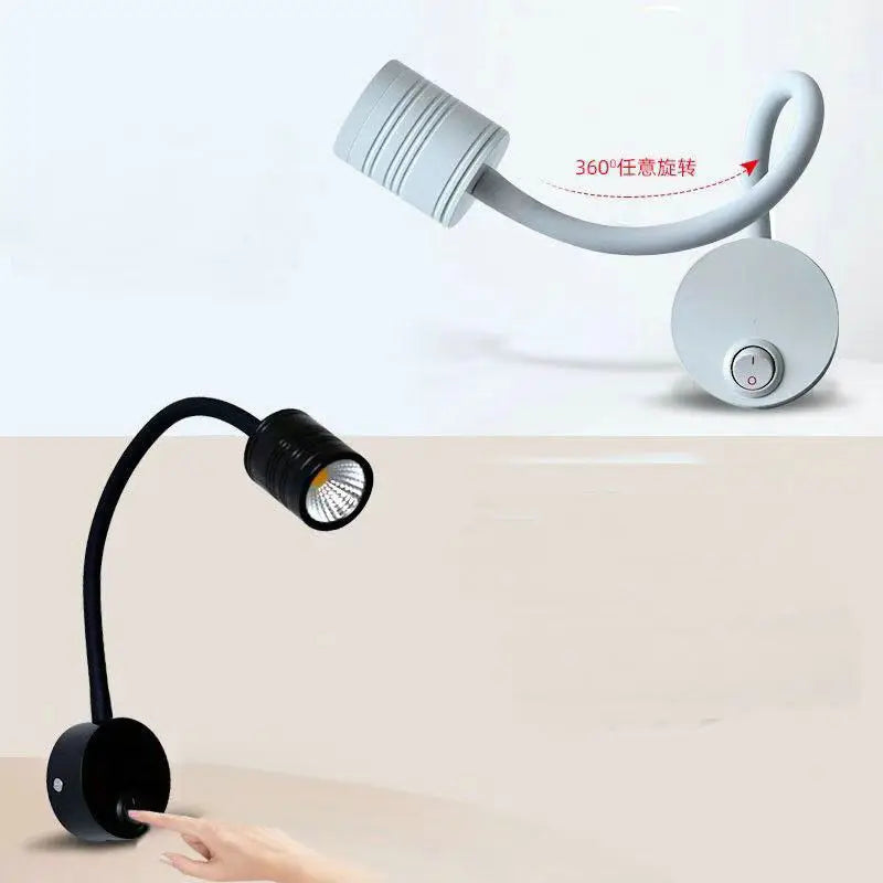 cabinet Lights Black, Flexible Gooseneck Lamp LED 3W 3000K Wall Mounted 220V with Switch for Bedrooms Living Room Indoor Lo