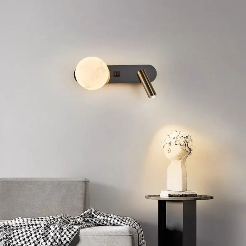 Nordic Modern Black and White Minimalist Wall Lamp Living Room Sofa Background Wall Decorative Lamp Light Luxury Bedroom Bedside