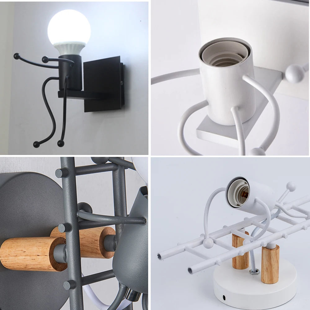 Modern LED  Wall Lamp Nordic Cartoon Doll Wall Lights  American Creative Metal Robot Sconce for Kids Baby Room Living Bedroom