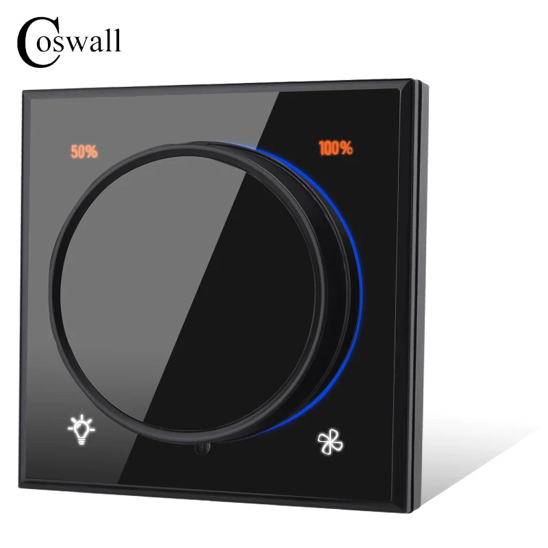 Glass Panel Wifi/Zigbee2MQTT Smart Light Switch With Knob Fan Controller 300W Max.  Digital LCD For Ceiling Fan Lamp