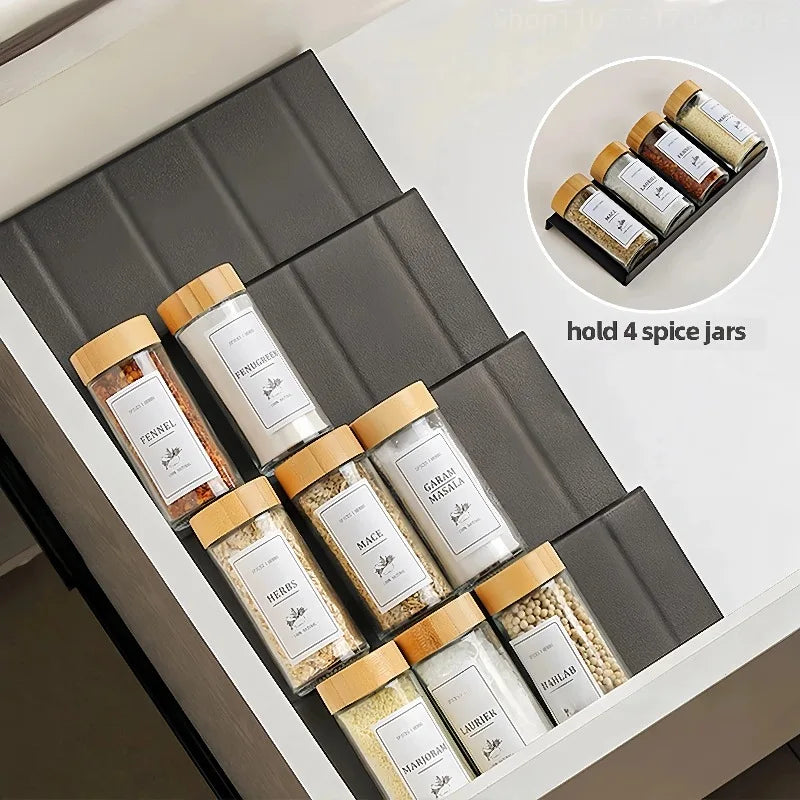 4 Layers Kitchen Spice Drawer Organizer Adjustable Spice Rack for Spice Jars Seasoning Bottles Cabinet Pantry Kitchen Organizer