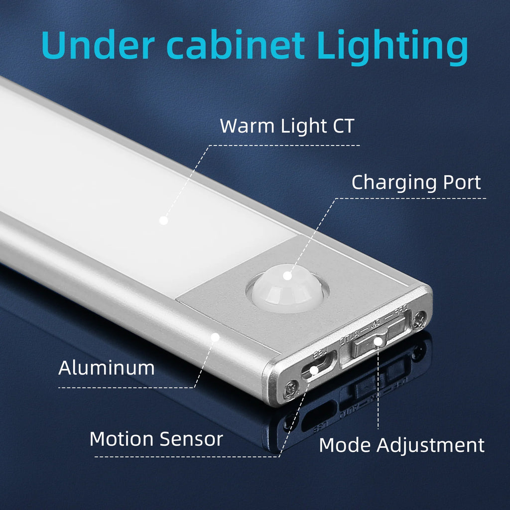 Cabinet Lights Motion Sensor LED Wireless USB Under Ultra Thin Night Light For Kitchen Cabinet Bedroom Wardrobe Indoor Lighting