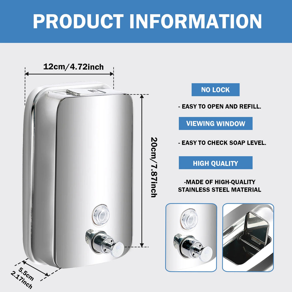 850ML/1050ML Stainless steel Wall Mount Soap Dispenser Bathroom Liquid Soap Detergent Shower Gel Storage Bottle Toilet Kitchen