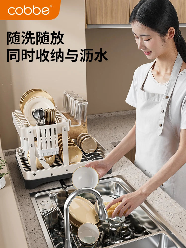 Kitchen Dish Draining Rack, Home Bowl and Plate Organizer, Countertop Storage Shelf, Multifunctional Dishware Organizer
