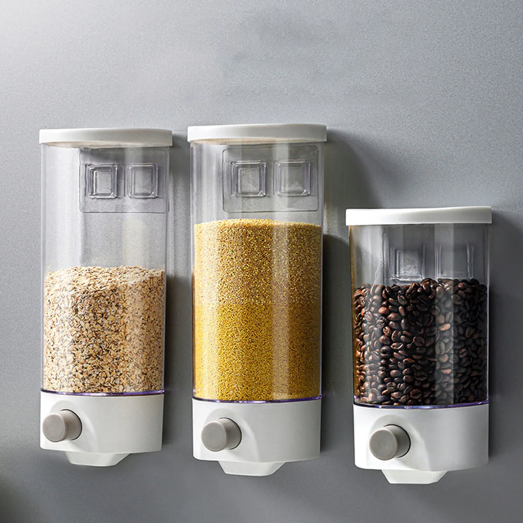 Kitchen Storage Food Organizer Wall Mounted Dry Food Cereal Dispenser Snack Grain Plastic Storage Container Box Rack for Home