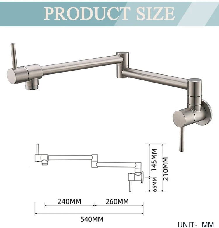 Brass Pot Filler Tap Wall Mount Foldable Kitchen Faucet Single Cold Single Hole Sink Tap Rotate Folding Spout Chrome Gold Black