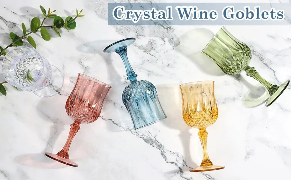 12/24 Pcs 220ml Plastic Wine Glasses Drinking Glasses for Wedding Party Imitation Glassware Reusable Drinkware Champagne Goblet