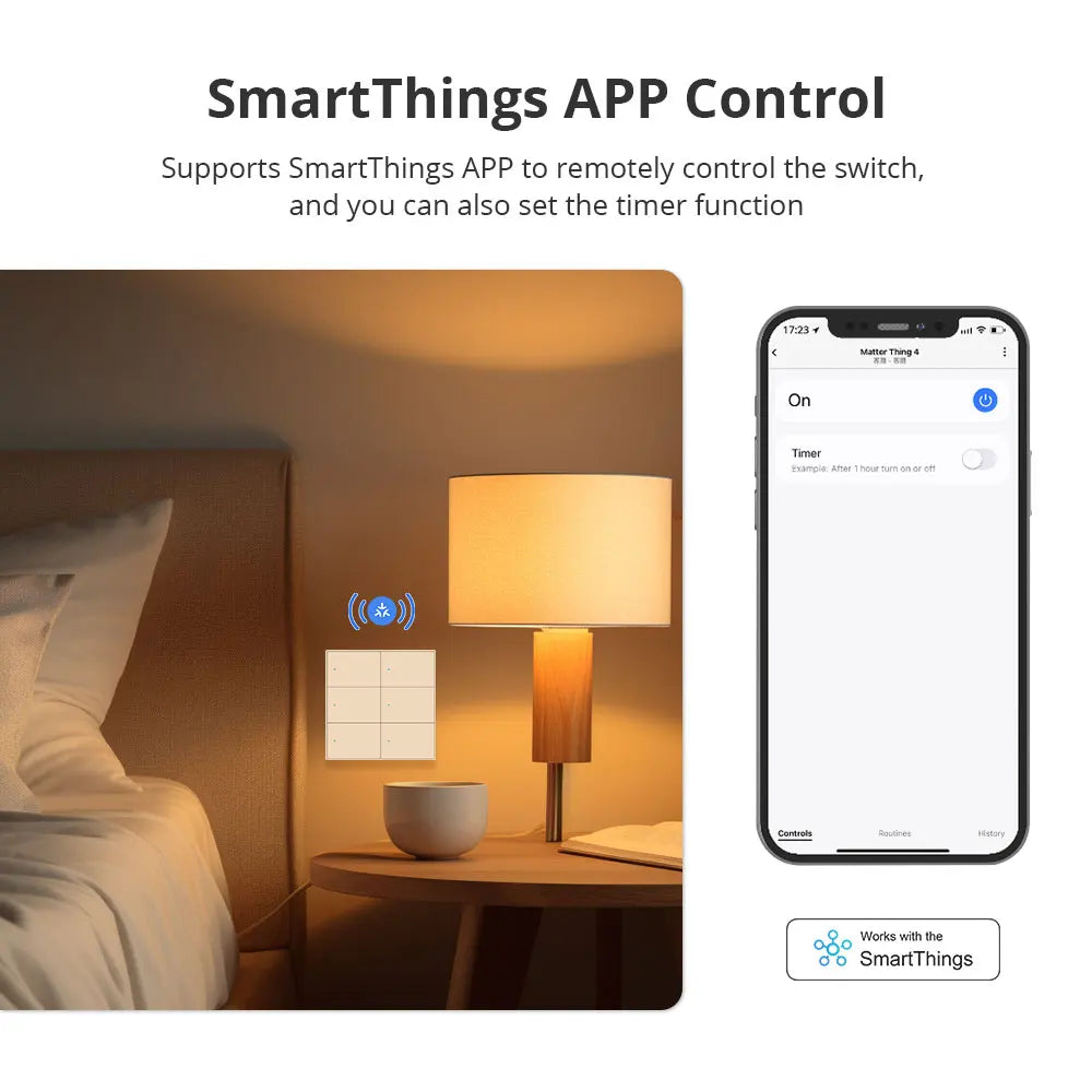 Zemismart Matter WiFi 6 Gangs Smart Wall Light Switch with Neutral 4x4 Push Button Switches SmartThings Homekit App