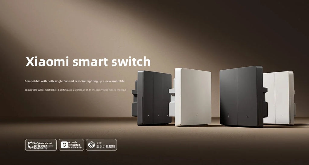 Xiaomi Smart Wall Switch Single Double Triple Key Dual Control Live&Neutral Line Work for Smart Light Mi home App