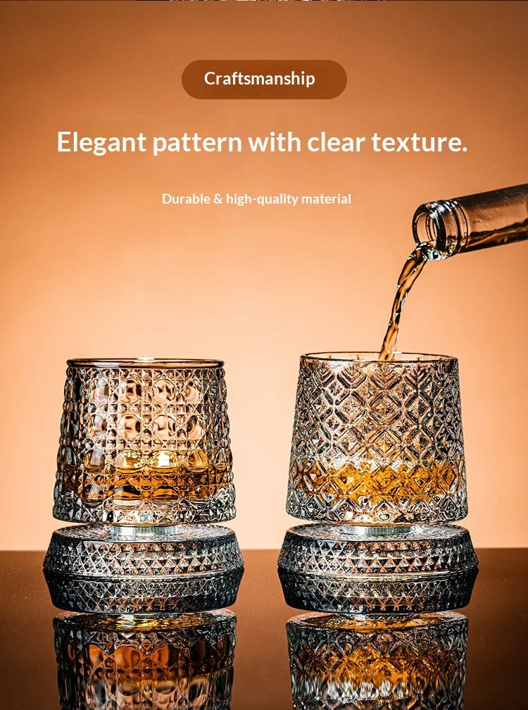 Tumbler Whiskey Glass with Base Crystal Whiskey Glasses Rotating Spinning Wine Brandy Glass Cup Drinkware for Bar Home