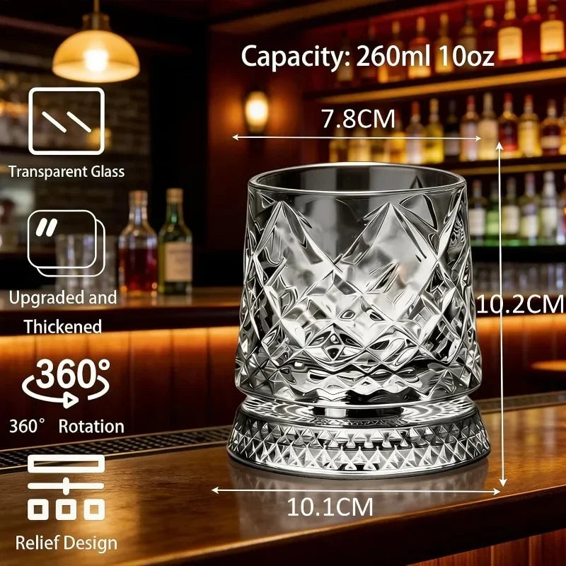 280ml Whiskey Glass The Crystal Rotates 360° White Wine and Cocktail Drinks Bar Party Cool Bar Accessories Unique Gift