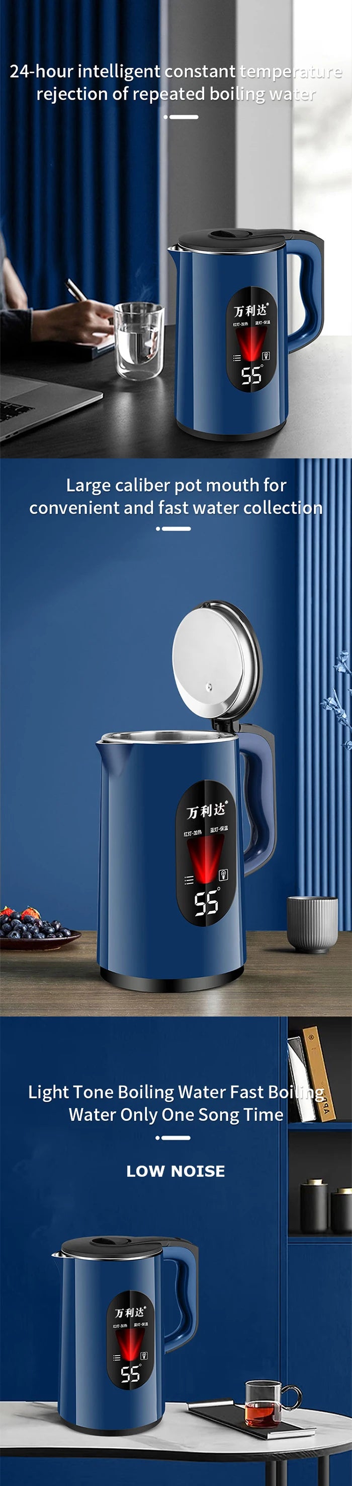 3L Stainless Steel Electric Kettle LED Temperature Display Automatic Power-Off Constant Temperature Smart Household Hotels