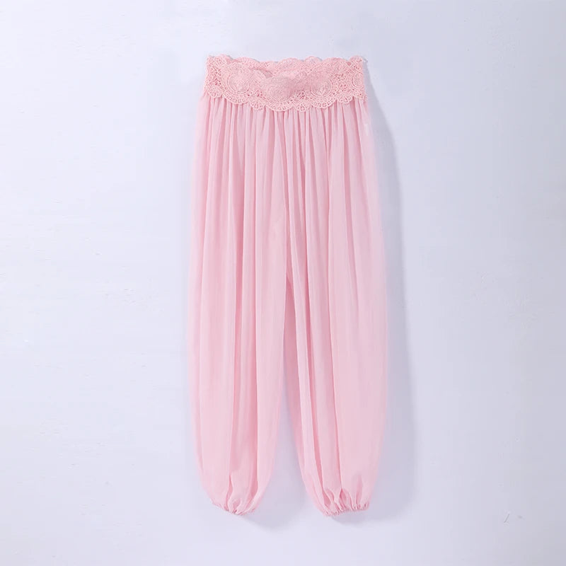 Lace Women Two Piece Set Camisole Tank Top See Through Wide Leg Jogger Pants Stylish Two Piece Outfit Lace Trim Detail  Fashion