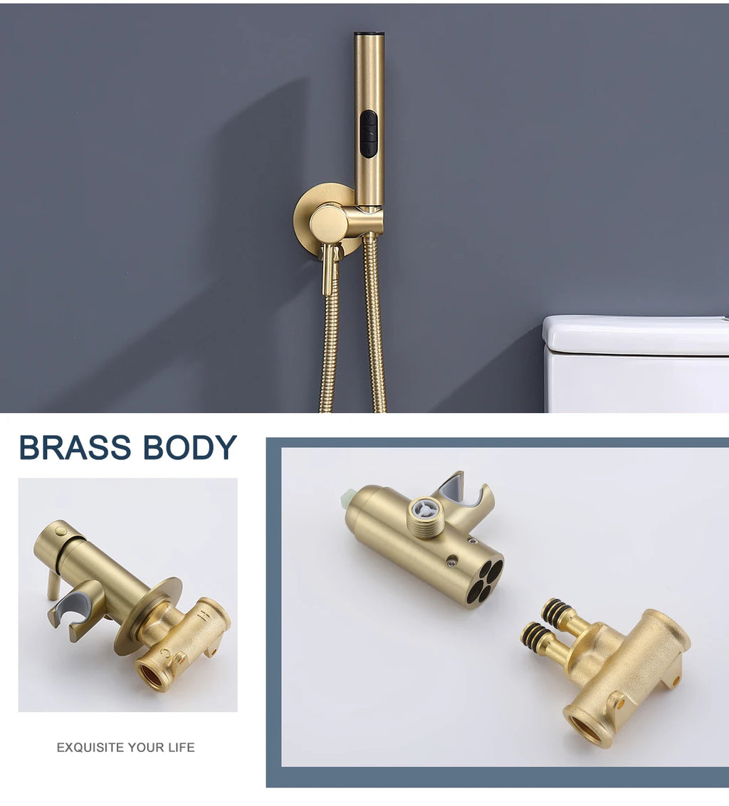 Brass Bidet Faucet 304Stainless Steel Portable Toilet Bidet Sprayer Set Toilet Faucet Hygienic Shower Hot Cold Water Shoer Head