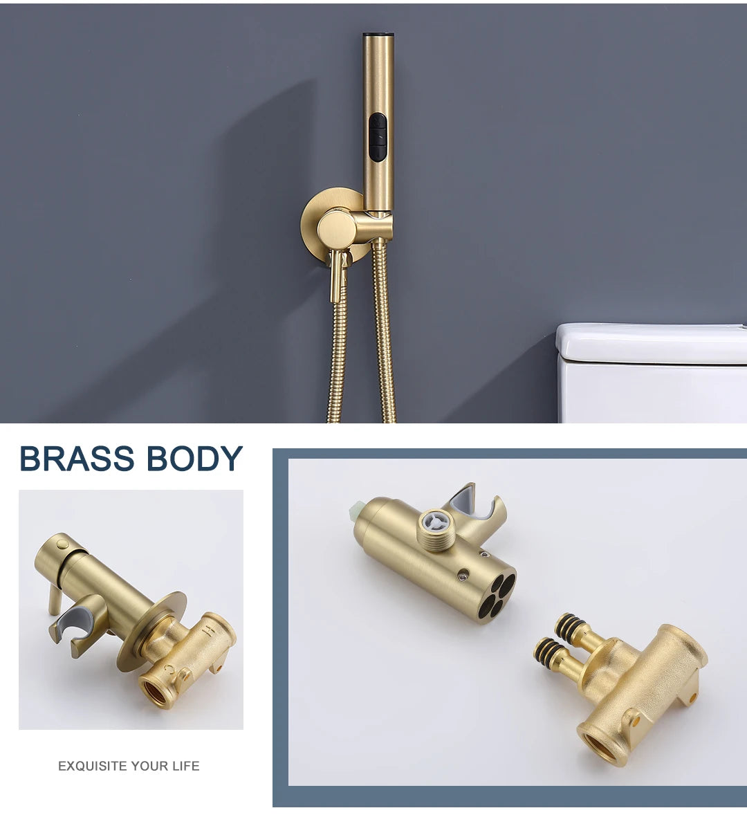 Brass Bidet Faucet 304Stainless Steel Portable Toilet Bidet Sprayer Set Toilet Faucet Hygienic Shower Hot Cold Water Shoer Head
