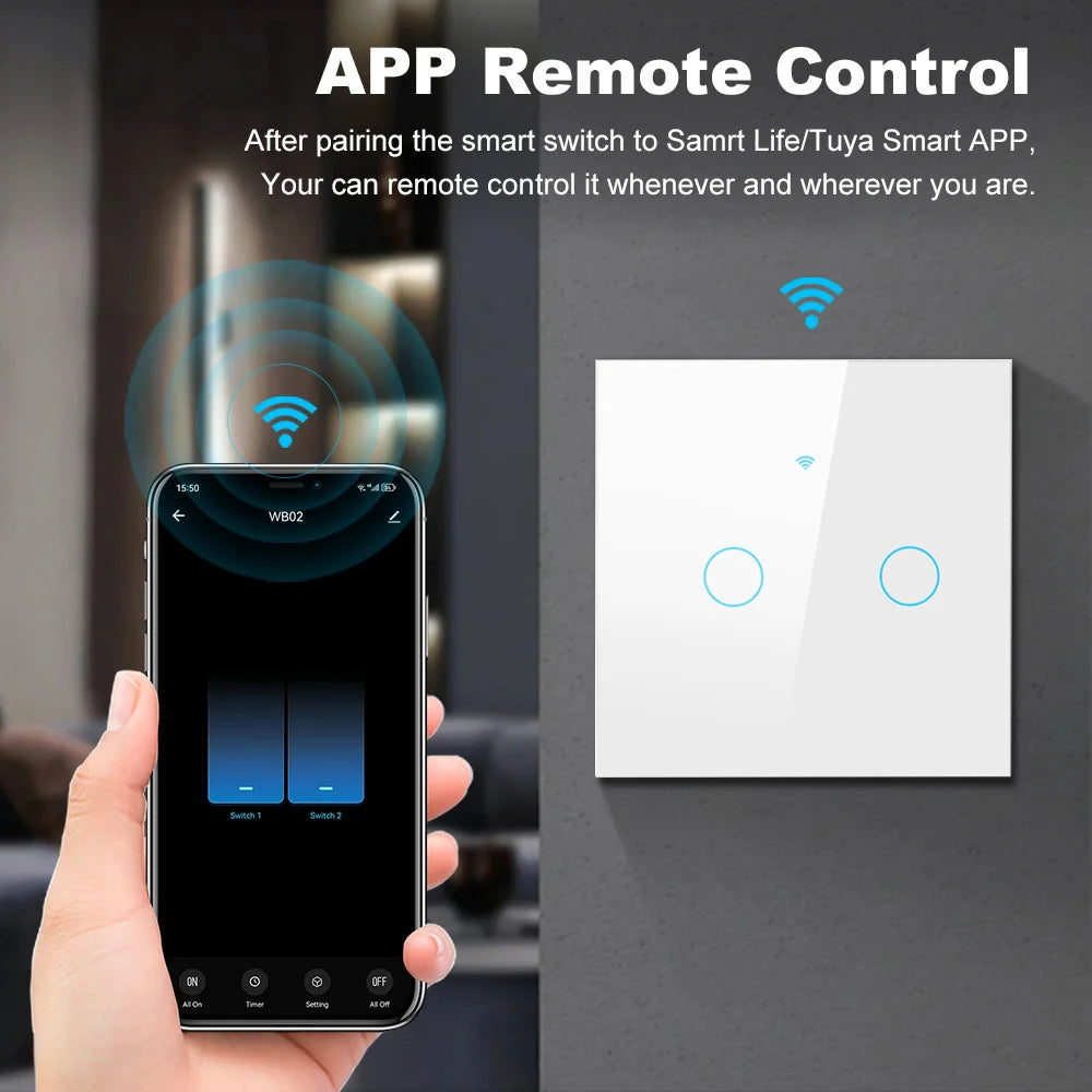 Smart EU Touch Sensor Switch Switches LED Crystal Glass Panel Wall Lamp Light Switch 1/2/3/4Gang No Neutral Wire APP Control