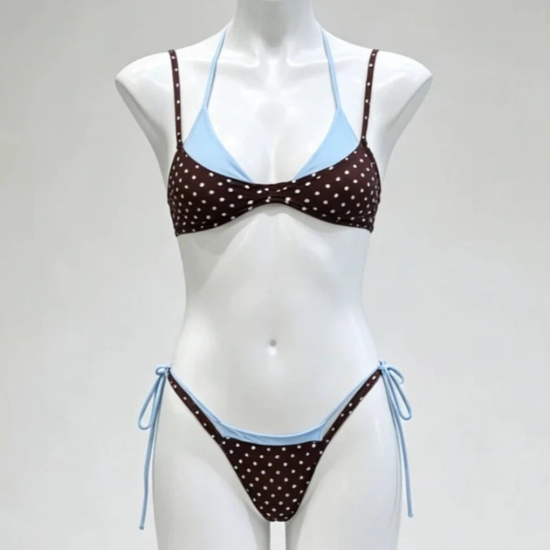 2026 Bikini Gathering Women's Swimsuit Sexy Neck Splicing Swimsuit Summer Beach Wear